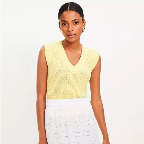 Lemon Yellow V-Neck Sweater Vest Loft  XL - NEW - Picture 1 of 9